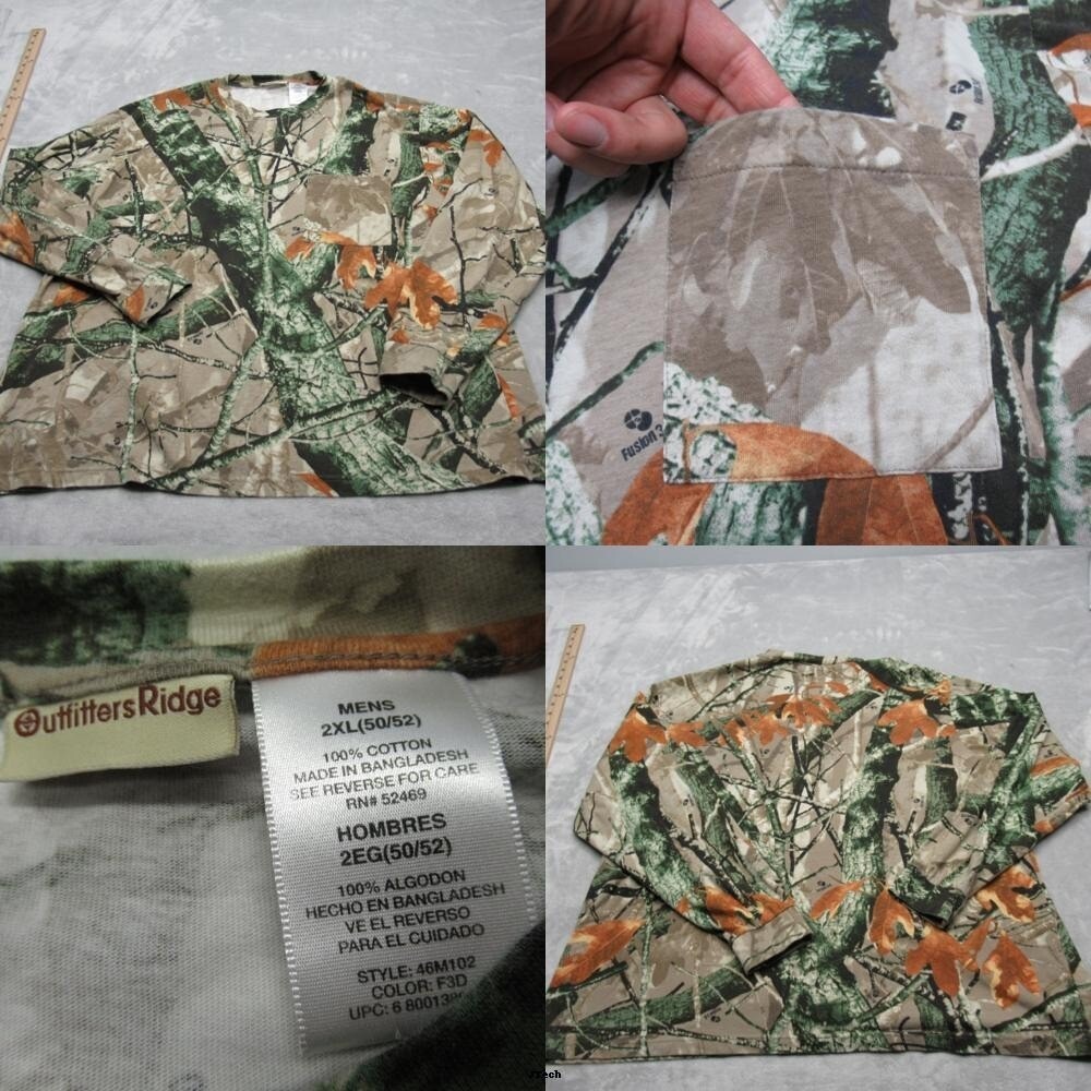 Outfitters Ridge Camo Shirt Men 2XL Green Fusion 3D Pocket Long Sleeve Hunting